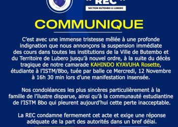 Butembo-Lubero : la REC suspend les cours après le meurtre d’une étudiante de l’ISTM (communiqué)