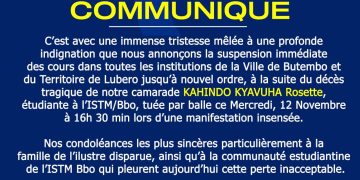 Butembo-Lubero : la REC suspend les cours après le meurtre d’une étudiante de l’ISTM (communiqué)