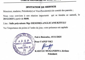 Butembo : l’APEP convoque une réunion pour redynamiser la gestion scolaire et relever les défis de la gratuité