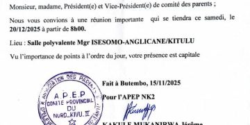 Butembo : l’APEP convoque une réunion pour redynamiser la gestion scolaire et relever les défis de la gratuité