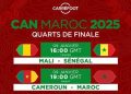 CAN Maroc 2025 : les quarts de finale s’ouvrent ce vendredi, huit nations en quête du dernier carré