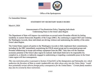 Agression rwandaise : les États-Unis imposent des restrictions de visa à des officiels rwandais pour déstabilisation en RDC