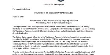 Agression rwandaise : les États-Unis imposent des restrictions de visa à des officiels rwandais pour déstabilisation en RDC