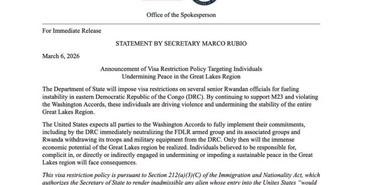 Agression rwandaise : les États-Unis imposent des restrictions de visa à des officiels rwandais pour déstabilisation en RDC